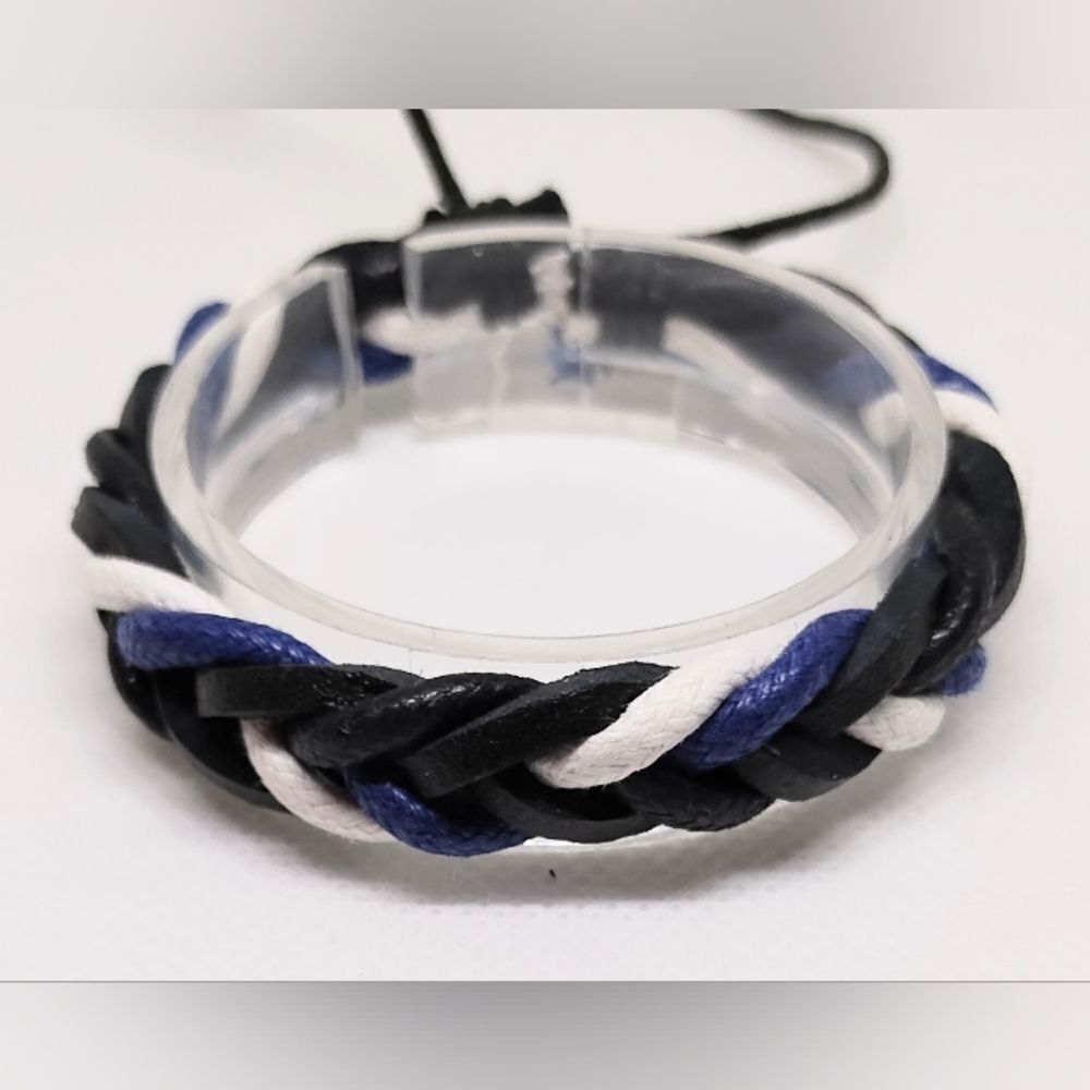 Men's bracelet leather braided blue black new e94